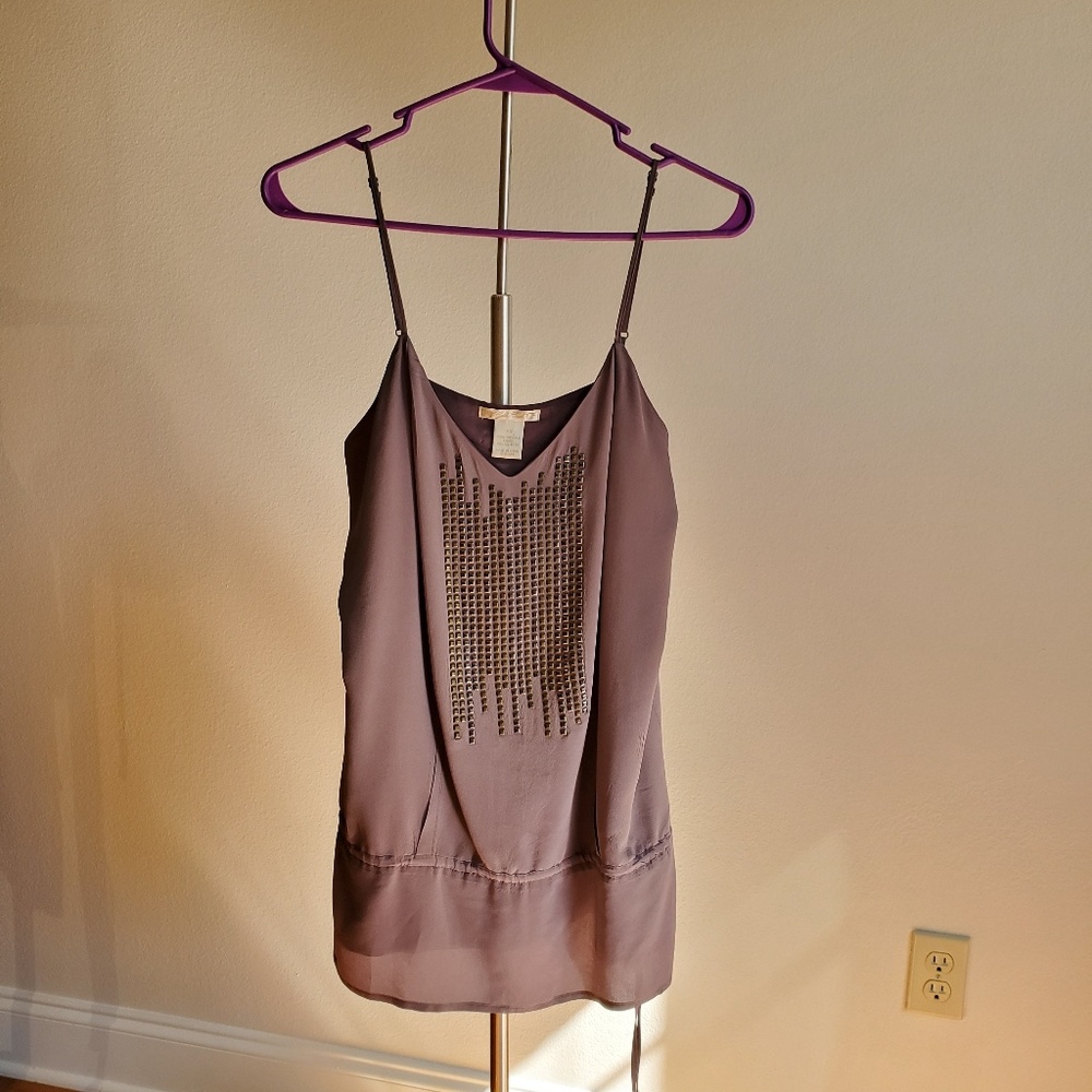 Gold Hawk 100% Silk Purple Cami with Stud Detail